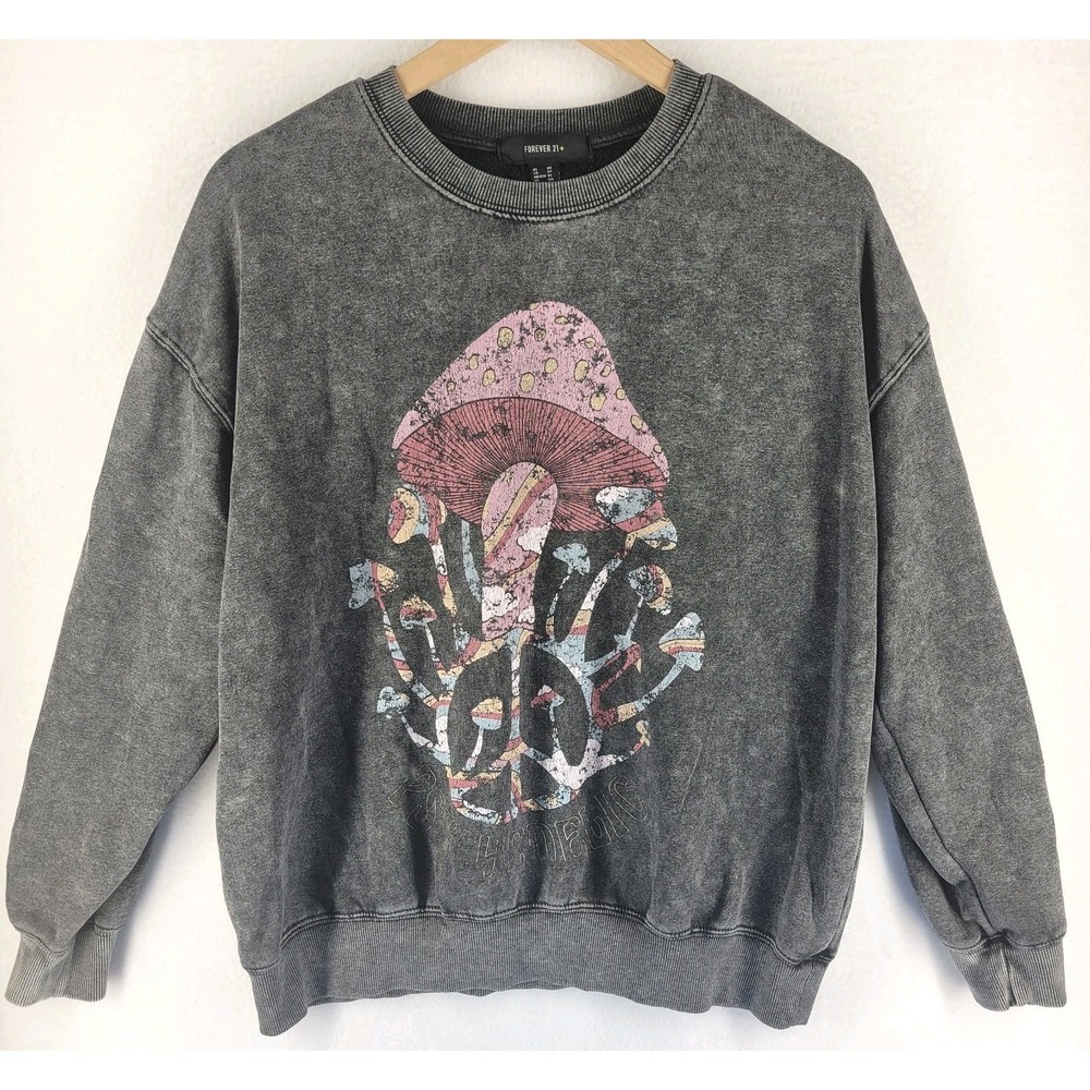 Forever 21 Mushroom Sweatshirt Womens 0X Mineral Wash Y2K Grunge